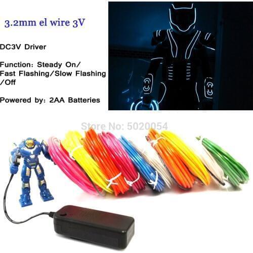 DC-3V Neon Light Strip Dance Party Decor Car Lights 3.2mm Flexible EL Wire Rope Tube With Steady On inverter