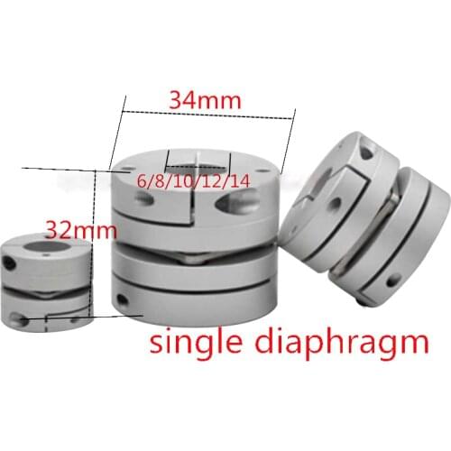 Flexible single diaphragm coupling 1PC D34L32 inner hole 6/8/10/12/14mm Aluminum alloy elastic Servo motor screw rod coupling