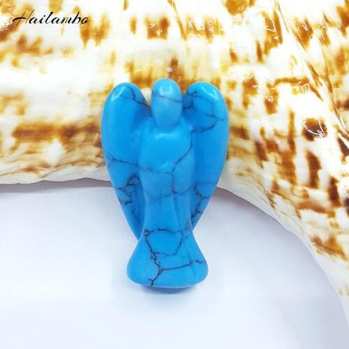 Hailambo Turquoises Bead Standing Angel Statue Carved Angel Wing Figurine Charms Pendant Classic Amulet Jewelry Handmade TS05A