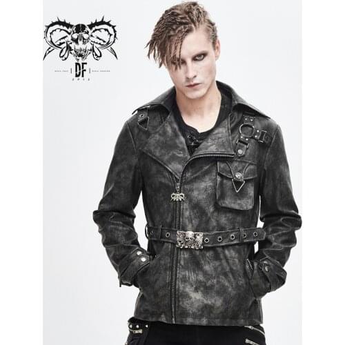 Devil Fashion Mens Punk Cardigan Short Coat Handsome Cool Adjustable Waist Belt Daily Casual Thick Warm Jacket