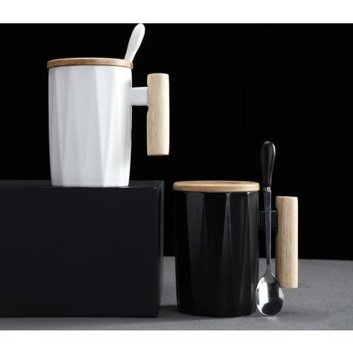 Ceramic coffee mug with lid and spoon tazas de ceramica creativas tumblers coffe mugs tea milk cup office home leisure cafe cup