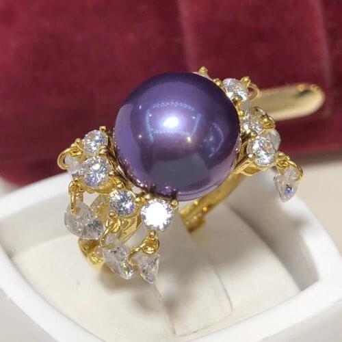 D521 Pearl Ring Fine Jewelry 925 Sterling Silver Round 11-12mm Nature Fresh Water Purple Pearls Rings for Women Presents