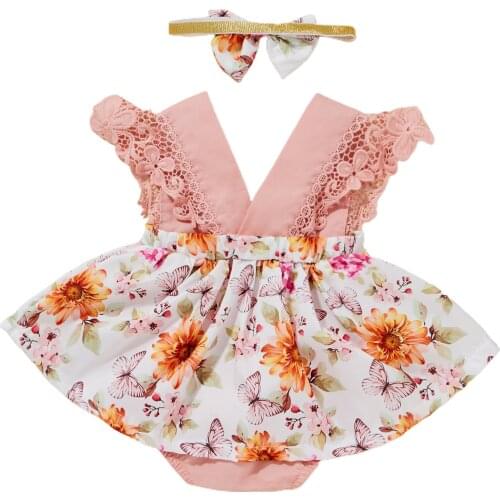 Ma&Baby 0-24M Flower Baby Girl Rompers Newborn Infant V neck Jumpsuit Playsuit Summer Baby Clothes costumes DD43