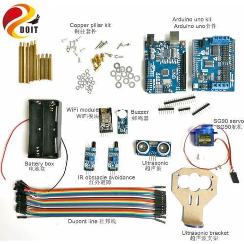 WiFi Control Kit with Arduino UNO Board+Motor Drive Shield Board for Infrared Ultrasonic Obstacle Avoidance for Arduino Kit