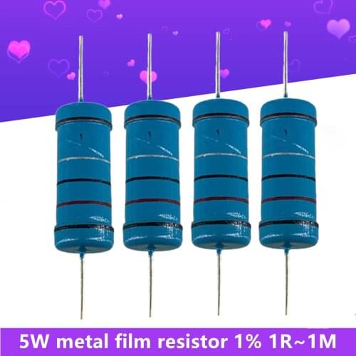 20Pcs/lots Metal Film Resistor 5W 1% Electronic Resistors Assorted Kit Set 1R~1M 1K 10K 100R 200R Five-Color Ring Ohm Resistance