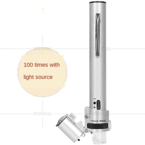 100X pen type adjustable focus microscope with LED light textile fabric printing dot jewelry identification magnifying glass