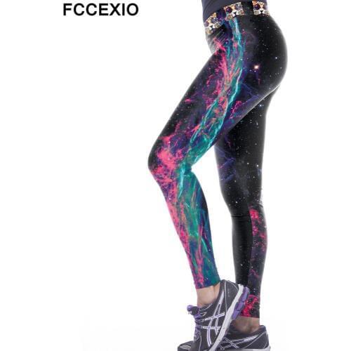 FCCEXIO Fashion Galaxy Print Sporting Leggings Women Breathable Fitness Trouser High Elastic Women Pants Wholesale Workout Pants