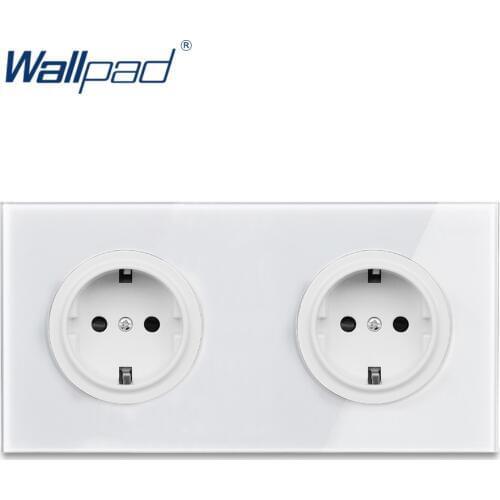 Wallpad Crystal Tempered Pure Glass Panel 16A Double EU Standard Wall Power Socket Outlet Grounded With Child Protective Lock