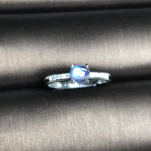 New natural glass body blue moonstone ring 925 silver ladies ring simple and compact fashion trend