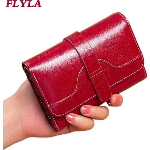 New genuine leather short tri-fold coin purse buckle retro oil wax Cowhide womens wallet