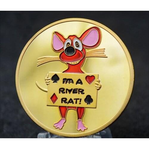 Casino Poker Chips Gold Plated Commemorative Coins "I'M A RIVER RAT" Poker Card Guard Souvenir Gifts With Coin Capsule