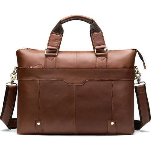 Genuine Leather Laptop Bag Business Casual mens Briefcase Men Shoulder Oblique Section Laptop Bag 14 Inch Portable KUMON