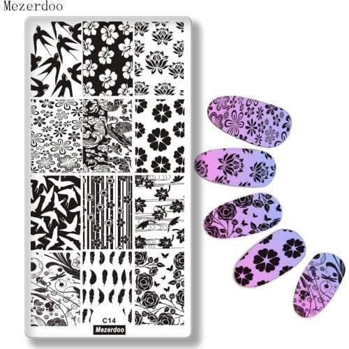 1Pc Swallows Birds Design Rectangle Nail Stamping Plates Flower Pattern Nail Template DIY Stamp Image Plate Stamping Tool C14