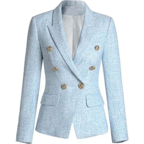 S-XXL High Quality 2020 Autumn And Winter New Fashion Blended Woolen Fabric Slim Long-Sleeved Double-Breasted WomenS Blazer
