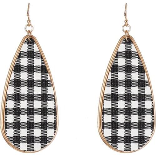 Scottish Black White Tartan Water Drop Earrings for Women Retro Plaid Drop Earrings Brincos Jewelry
