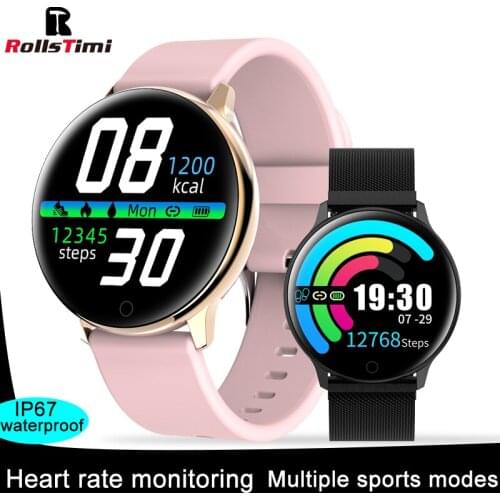 Rollstimi New men Lady tracker Business smart watch bracelet heart rate blood pressure monitoring bracelet 1.22inch touch