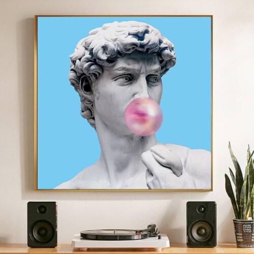 Modern Pictures David Blowing Pink Bubble Canvas Painting Wall Art Print David Sculpture Pictures Cuadros For Living Room Decor