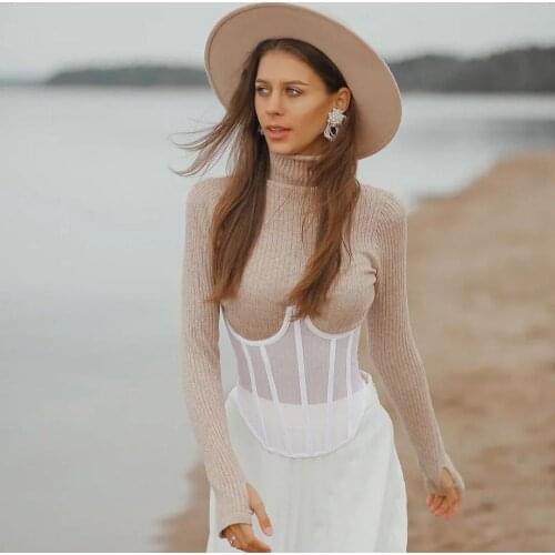 Tube Mesh Crop Top 2021 Women Sexy Summer Bandage Short Waist Wrap Lace Up Breasted Corset White Tank Tops Tube Top Chest