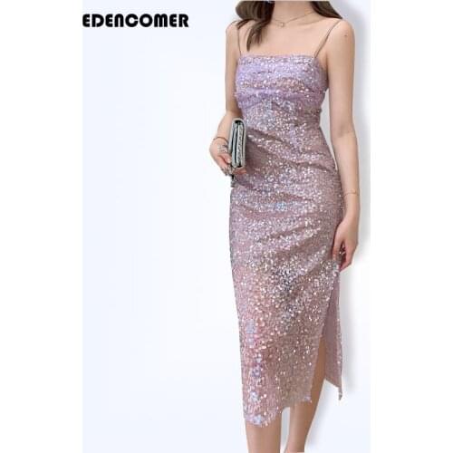 Evening Long Dresses 2021 Summer New Sexy Shiny Sequined Strap Dress with Tight Hip Birthday Dress for Women Vestidos De Mujer