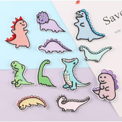 Embroidery Cute Cartoon Dinosaur Sticker Children Diy Self-adhesive Easy Fabric Sticker Patch for Kids Bag Hat Shoes Clothes