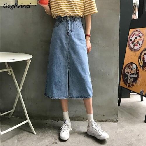 Skirts Women Elegant Design Fashion A-line All-match Blue Casual High Waist Simple Vintage Harajuku Streetwear Chic Medium-long