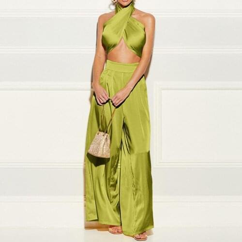 Women Outfit Solid Color Loose Sleeveless Top High Waist Pants Set Wide Leg Women Pant Sets Sexy Party Clubwear Summer 2021