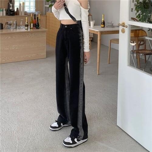 Retro Black Straight Pants Womens 2021 Fashion Design Jeans Women Full Length High Waist Loose Wide Leg Pants Vaqueros Mujer