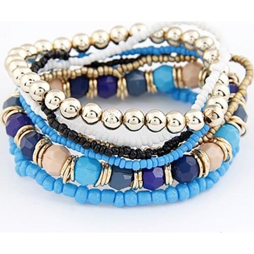 Bohemian Candy Color Resin Stone Wristband Bangles Bracelets Vintage Beaded Bracelets Multilayer Bracelet For Women