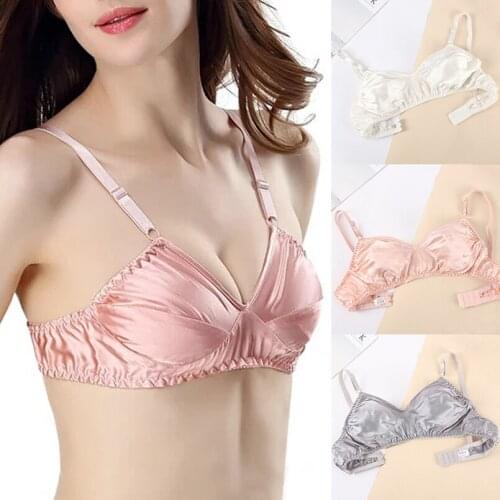 Womens Satin Real Silk Bra Girls Ultra-Thin Breathable Seamless Underwear Female Solid Wireless Mulberry Silk Bra
