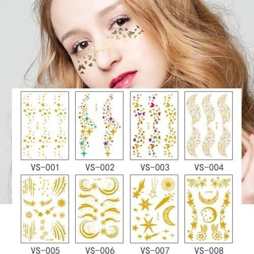 10 Kinds Gilt Tattoo Face Shiny Golden Makeup Sticker Temporary Body Art Disposable Party Make Up Fashion Tatouage Temporaire