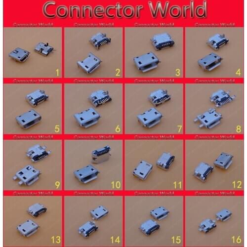 16 models=32pcs mini Micro USB 5P,5-pin Micro USB Jack,5Pins Micro USB Connector Tail Charging port socket plug power repair