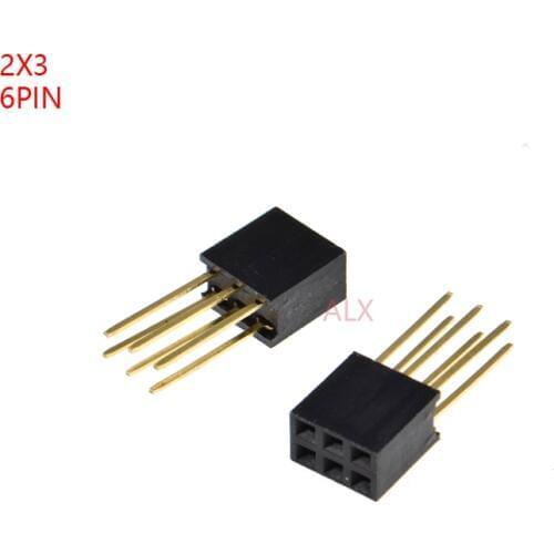 20PCS 6 PIN double Row Straight FEMALE PIN HEADER 2.54MM PITCH pin long 11MM Strip Connector Socket 2X3 6PIN 2*3 FOR arduino PCB