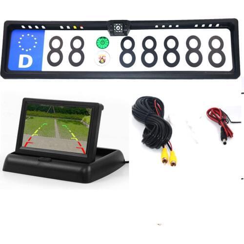 4.3TFT Car Monitor + Rear View Camera Waterproof EU European License Plate Frame Parktronic Reverse Night Vision Backup Camera