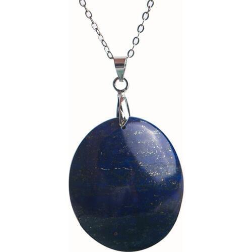 Free Shipping Genuine Natural Lapis Lazuli Gems Stone Pendant Necklace Oval Shaped Trendy Women Crystal Popularl Men Bead