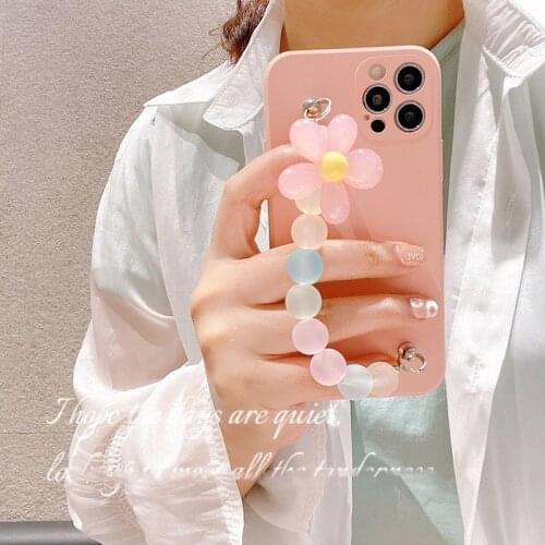 Silicone Case For Huawei P50 P20 P30Pro P40 Lite E plus Mate 40 10 20 30 Colorful Round Bead Flower Phone Chain Soft Back Cover