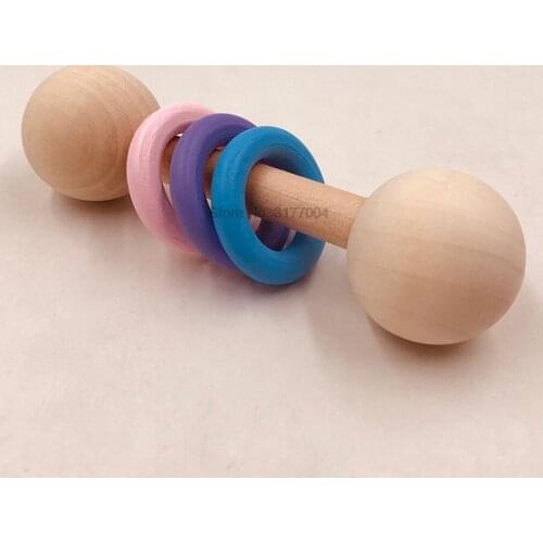DHL 500pcs Baby Teething Wooden Ring Play Gym Baby Teether Chew Montessori Stroller Toy Pram Shower Gifts Baby Rattles