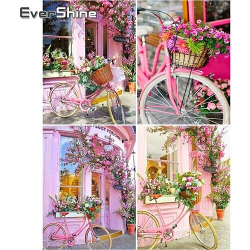 EverShine 5D Diamond Embroidery Flower Diamond Mosaic Landscape Painting Full Square Bicycle Cross Stitch Rhinestones Handicraft