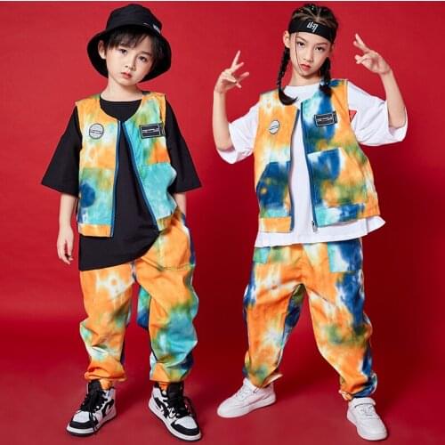 Kids Hip Hop Clothing Graphic Tee T Shirt Sleeveless Jacket Top Streetwear Jogger Cargo Pants for Girls Boys Dance Wear Costume
