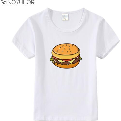 Baby Boys Girls T Shirt Funny Hamburger Print Soft Tops Children Summer Short Sleeve T-Shirt Kids Cartoon Clothes 2020 New