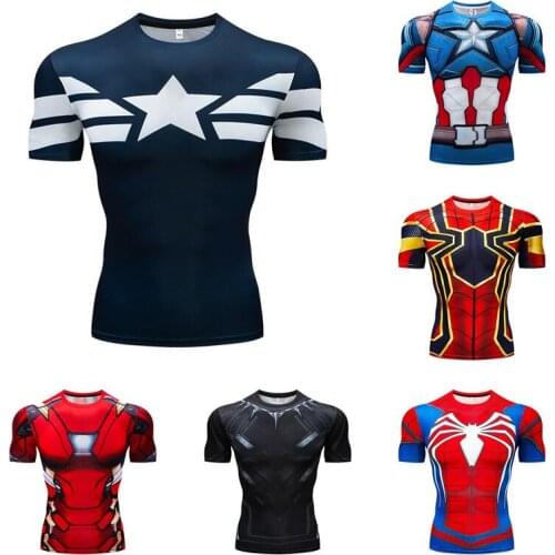 Disney Marvel Captain America Spider-Man T-shirt Summer Quick-drying Breathable Mens T-shirt Fashion Sports Fitness T-shirt