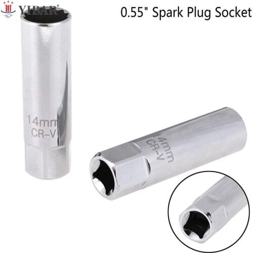 Spark Plug Socket Removal Installation Wrench Magnetic Removal Tool Thin Wall 3/8" Drive Silver 14mm