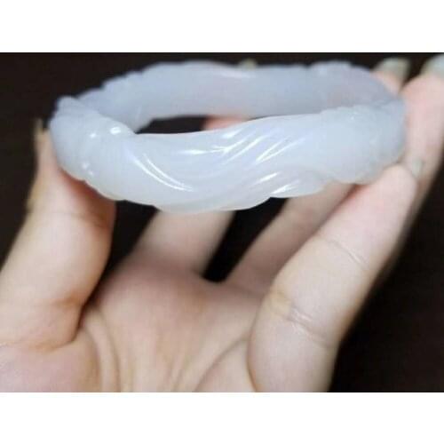 H3#Russian material Hetian jade white jade belt leather rattan bracelet