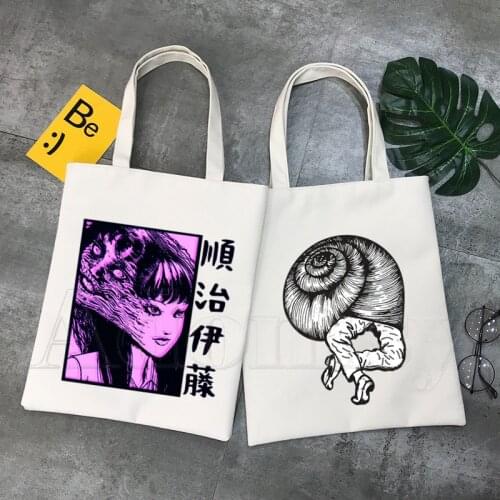 Junji Ito Print Canvas Shoulder Tote Bag for Women Handbags Eco Reusable Shopping Bag Vintage Fashion Ulzzang Bags