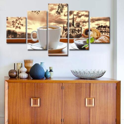 5 pcs Coffee Croissant Food Paintings Kitchen & Restaurant Decor 5d diy diamond painting full square round diamond embroidery