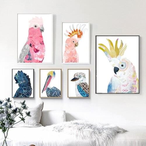 Colorful Bird Parrot Sparrow Feather Nordic Posters And Prints Wall Art Canvas Painting Animal Wall Pictures For Kids Room Decor