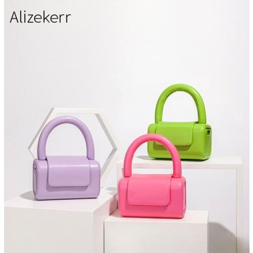 Cute Small Box Leather Handbag 2021 New Designer Mini Top Handle Solid Crossbody Bag Female kawaii Day Clutch Purse Top Quality