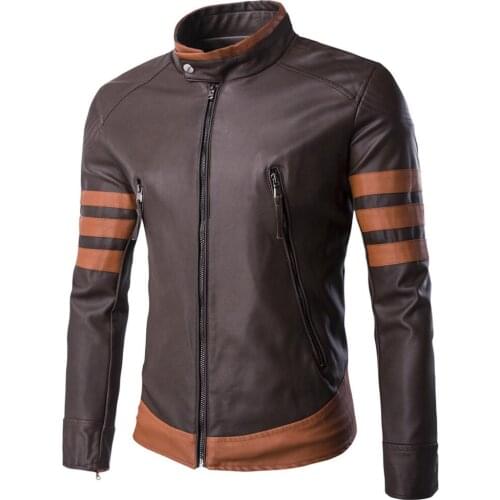 Mens leather jacket slim motorcycle coat jackets clothes personalized jaqueta de couro stage street dance rock fashion brown