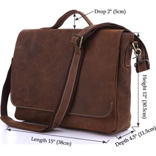 100%Genuine Cow Leather Mens Briefcases Handbag Vintage Brown Business 15" Vintage Brand Messenger Cross Body Shoulder Bags