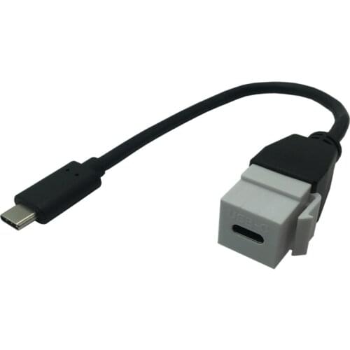 Wall Plate Outlet USB 3.1 Type C Keystone Male to Female Jack Coupler Inserts Socket Cable Port Extension Connector White Black