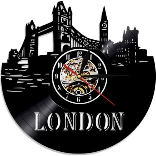 London Vinyl Record Wall Clock Vintage United Kingdom London City CD Wall Hanging Watch Silent Big Ben Modern Home Decor Gift